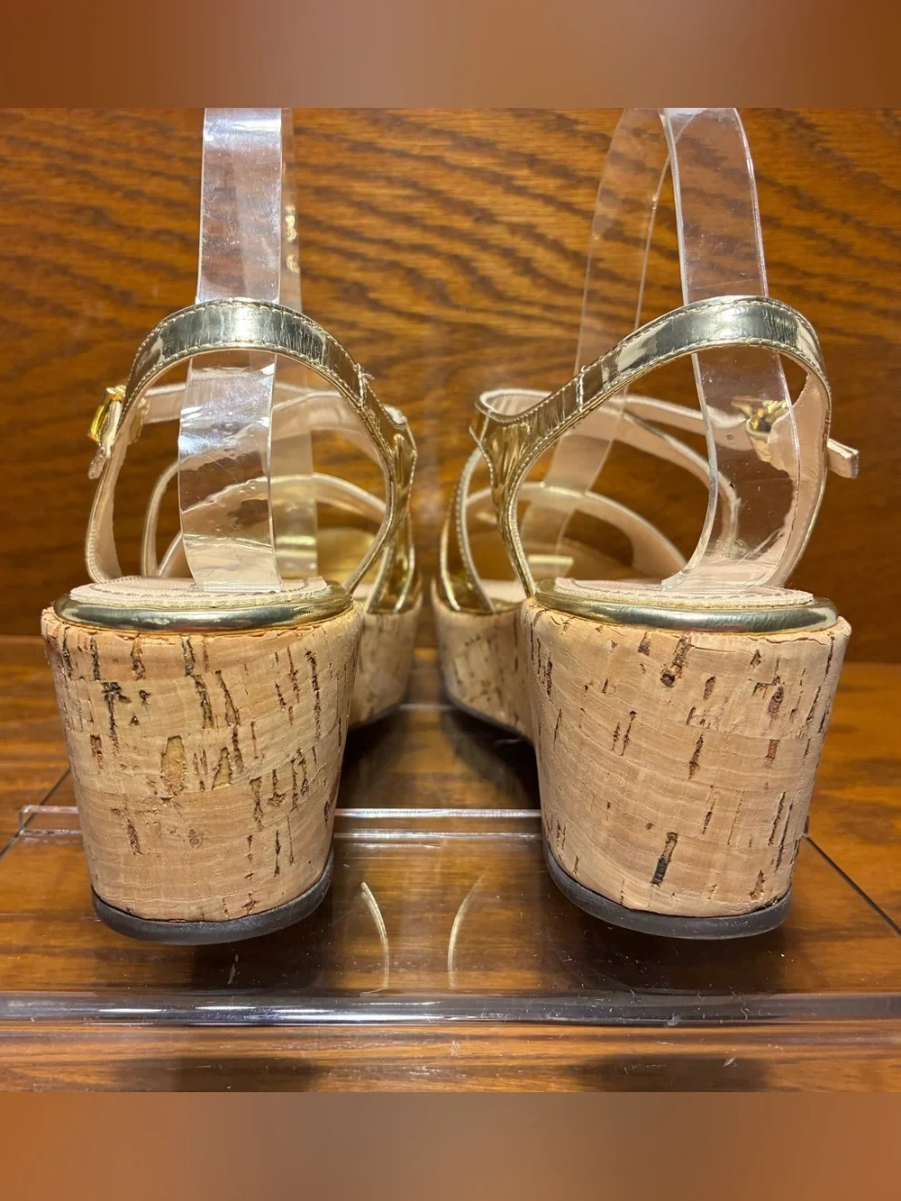 Gastone Lucioli ITALY MADE Metallic Gold Cork PlatformWedge Sandals EU 41 US 10